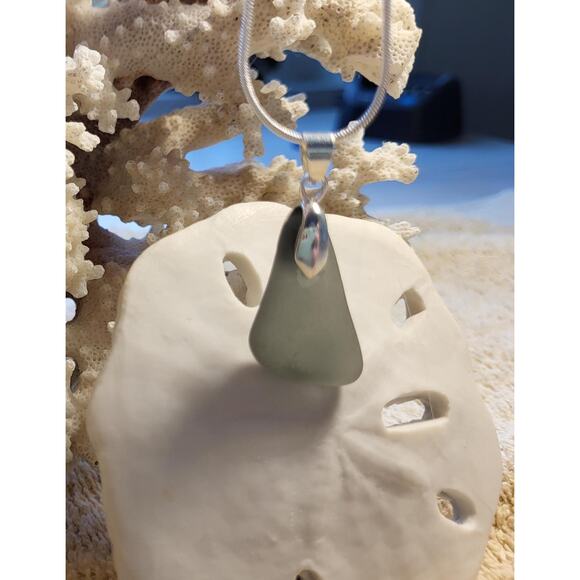 Rare Dark Gray Authentic Genuine Sea Glass Necklace Sterling Silver - Picture 4 of 5